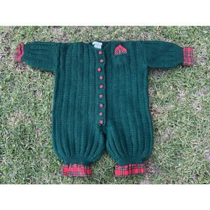 Vintage Neiman Marcus Baby Bodysuit 100% Wool Red Tartan Plaid 12M Holiday